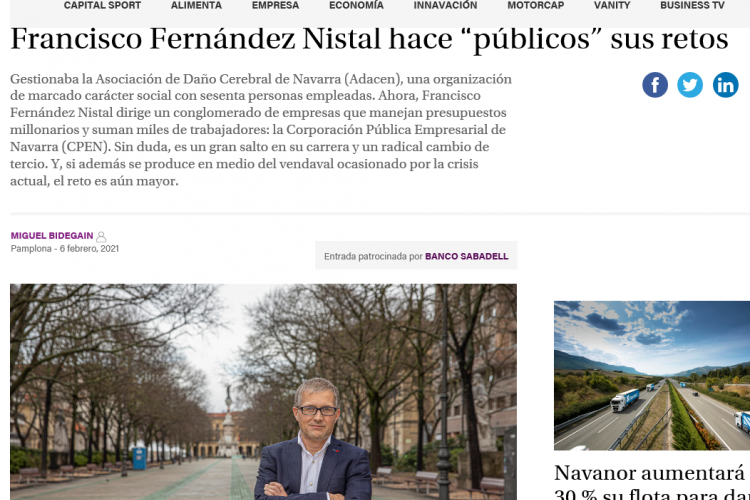 Fotografía del pantallazo de la noticia en la edición digital de Navarra Capital