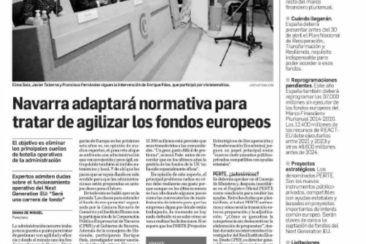 Fotografía del pantallazo de la noticia en la edición impresa del Diario de Navarra