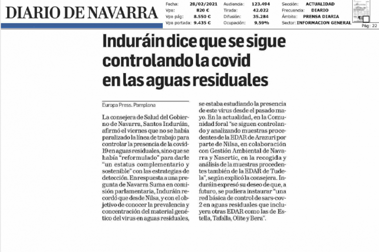 Fotografía del pantallazado de la noticia en la edición impresa del Diario de Navarra