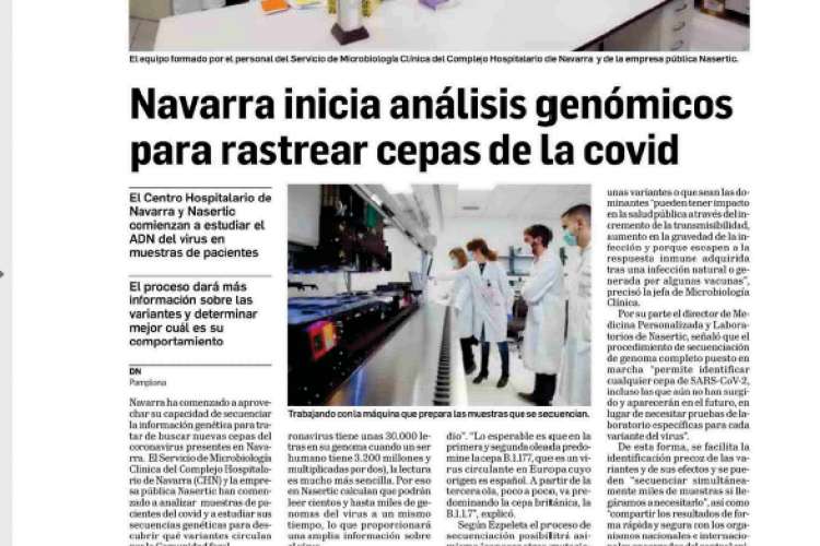 Fotografía del pantallazo de la noticia en la edición impresa del Diario de Navarra