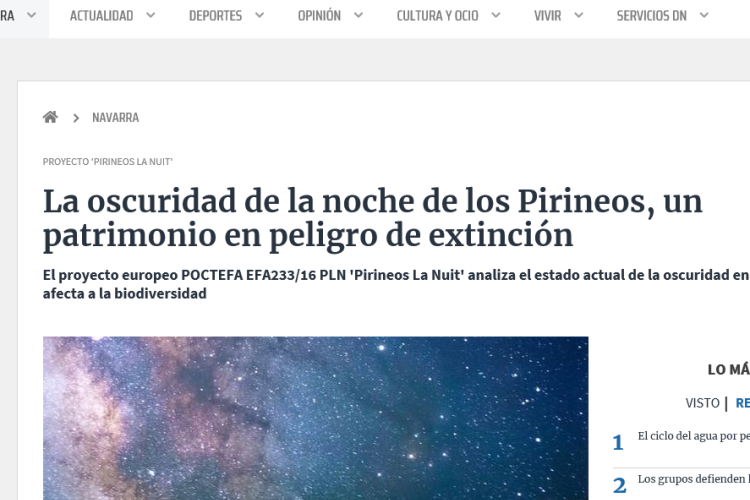Fotografía del pantallazo de la noticia en la edición digital del Diario de Navarra