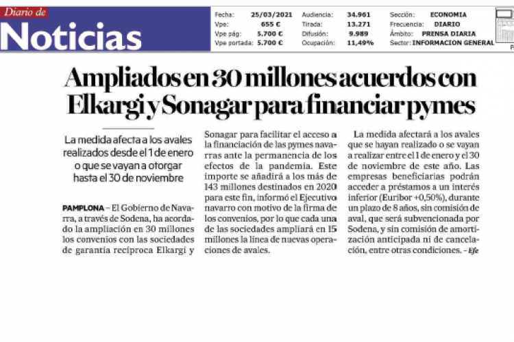 Fotografía del pantallazo de la noticia en la edición impresa del Diario de Noticias