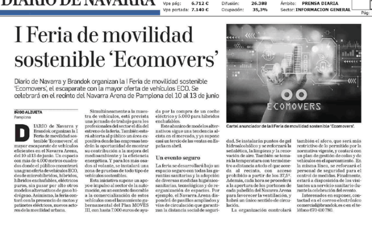 Fotografía del pantallazo de la noticia en la edición impresa del Diario de Navarra