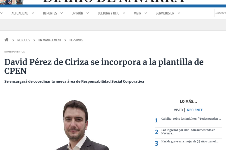 Fotografía del pantallazo de la noticia en la edición online del Diario de Navarra