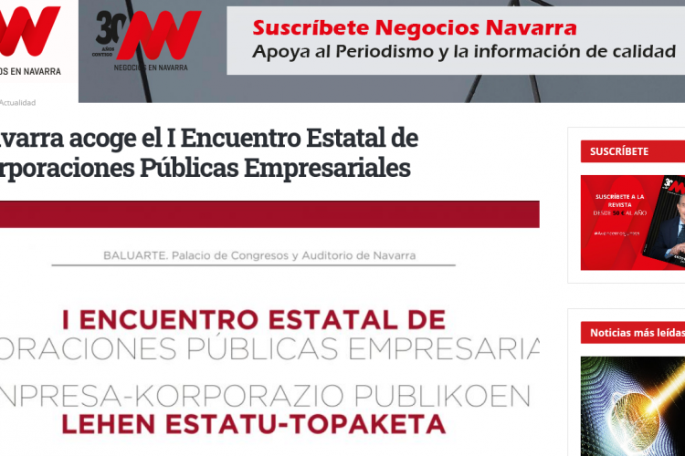 Fotografía del pantallazo de la noticia en la edición digital de Negocios en Navarra
