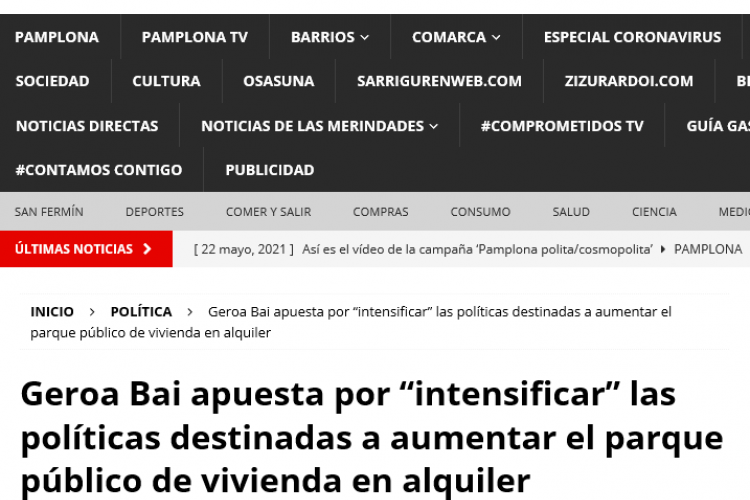 Fotografía del pantallazo de la noticia en la edición online de Pamplona Actual 