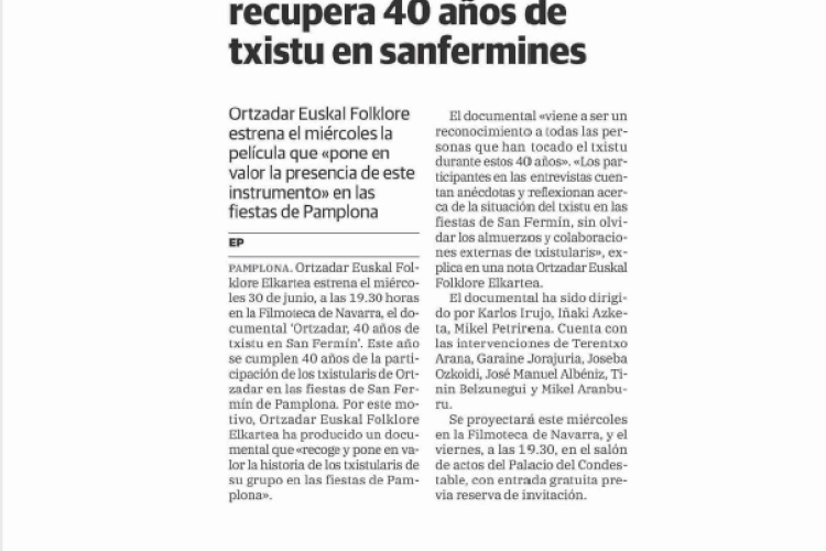 Fotografía del pantallazo de la noticia en la edición impresa del Diario Vasco
