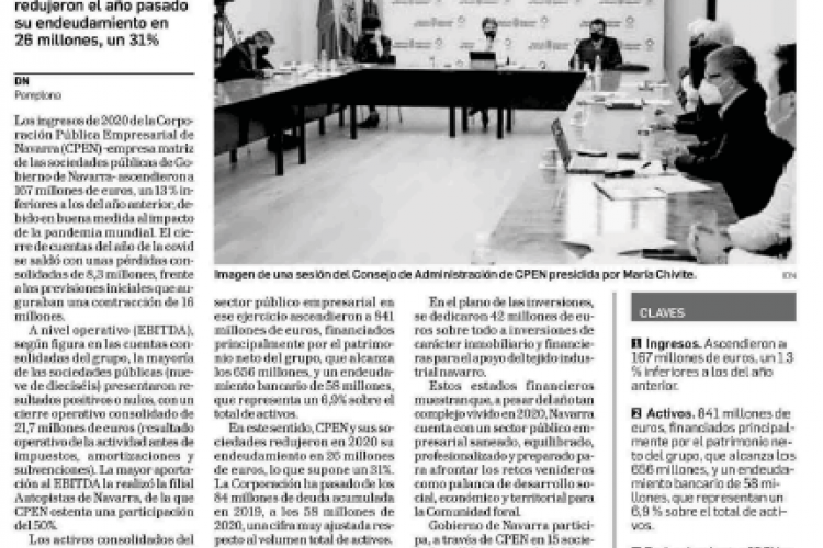 Fotografía del pantallazo de la noticia en la edición impresa del Diario de Navarra