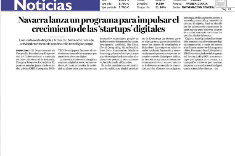 Fotografía del pantallazo de la noticia en la edición impresa del Diario de Noticias