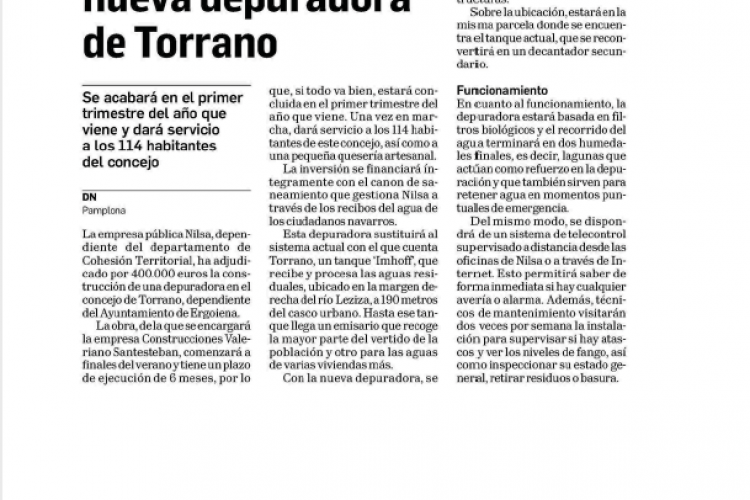Fotografía del pantallazo de la noticia en la edición impresa del Diario de Navarra