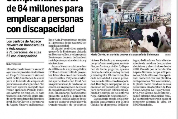 Fotografía del pantallazo de la noticia en la edición impresa del Diario de Navarra