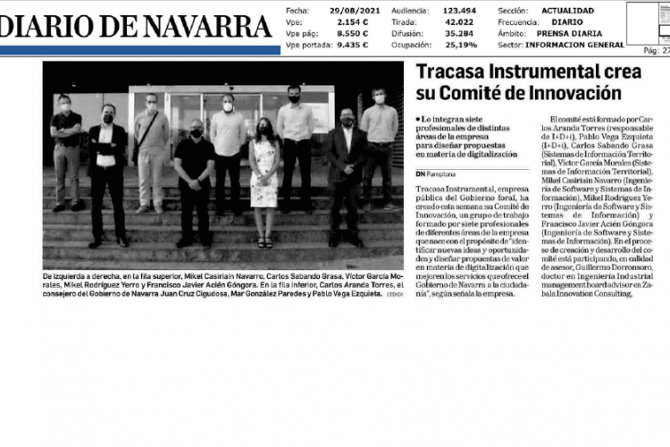 Fotografía del pantallazo de la noticia en la edición impresa del Diario de Navarra