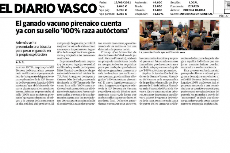 Fotografía del pantallazo de la noticia en la edición impresa del Diario Vasco
