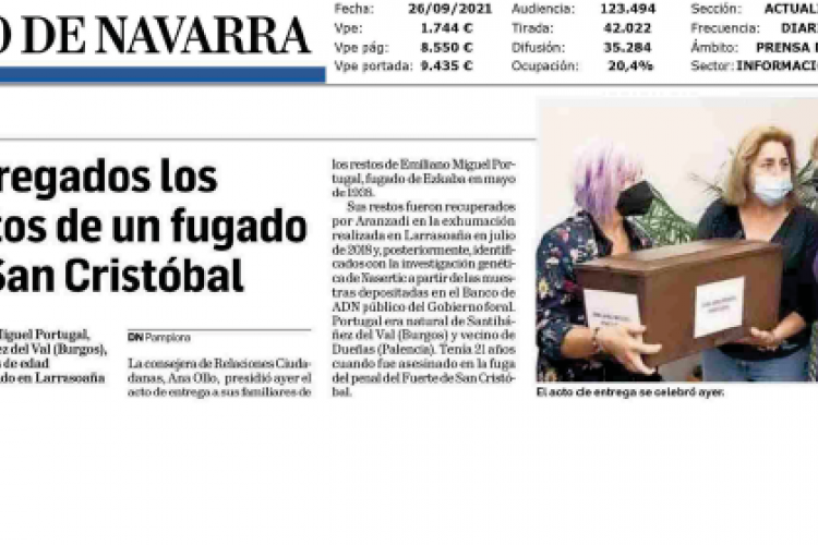 Fotografía del pantallazo de la noticia en la edición impresa del Diario de Navarra