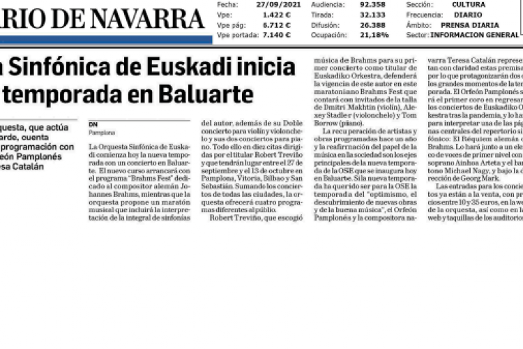 Fotografía del pantallazo de la noticia en la edición impresa del Diario de Navarra