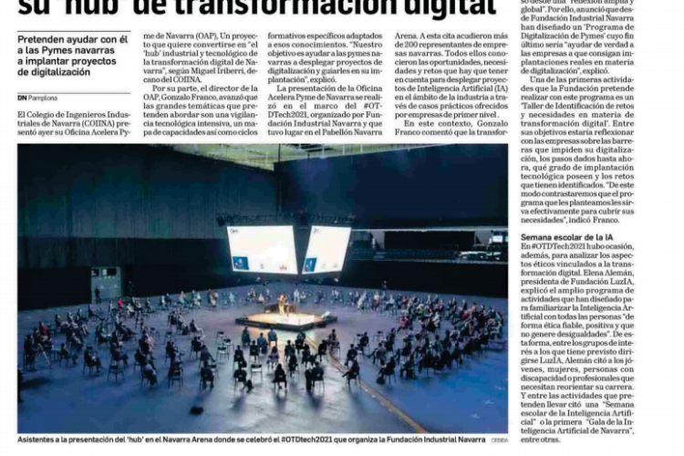 Fotografía del pantallazo de la noticia en la edición impresa del Diario de Navarra