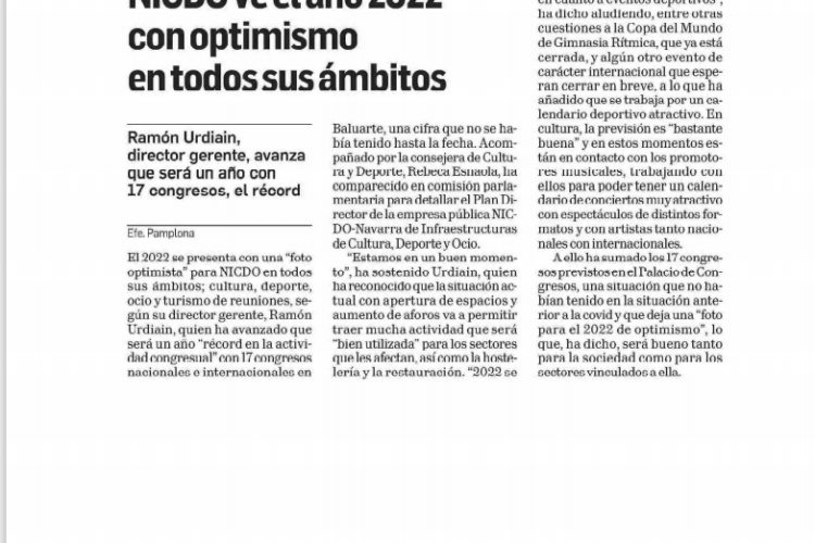 Fotografía del pantallazo de la noticía de la edición impresa del diario de navarra