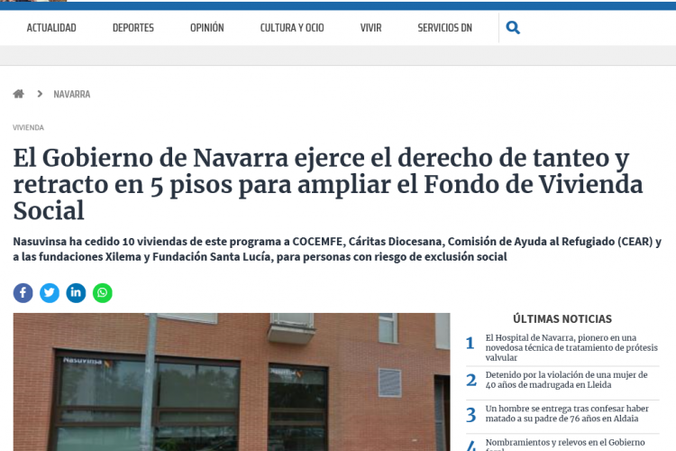 Fotografía del pantallazo de la noticia en la edición online del Diario de Navarra.