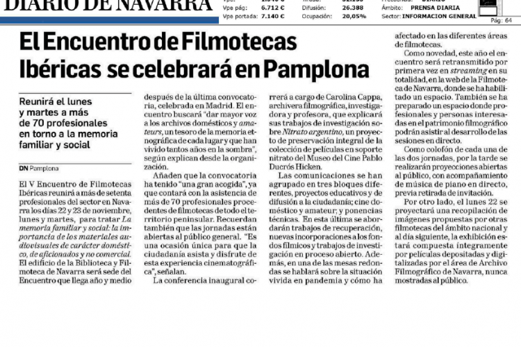 Fotografía del pantallazo de la noticia en la edición impresa del Diario de Navarra.