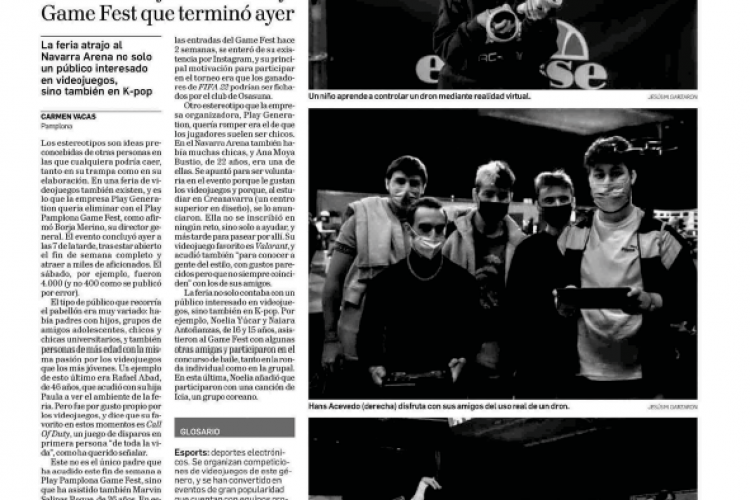 Fotografía del pantallazo de la noticia en la edición impresa del Diario de Navarra