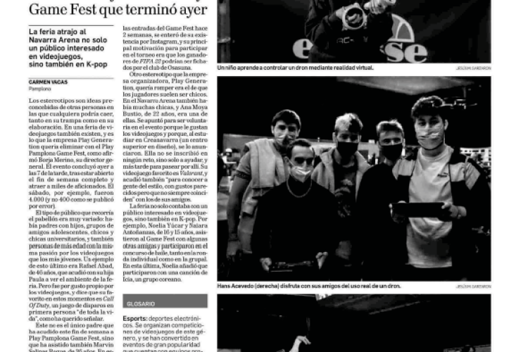 Fotografía del pantallazo de la noticia en la edición impresa del Diario de Navarra