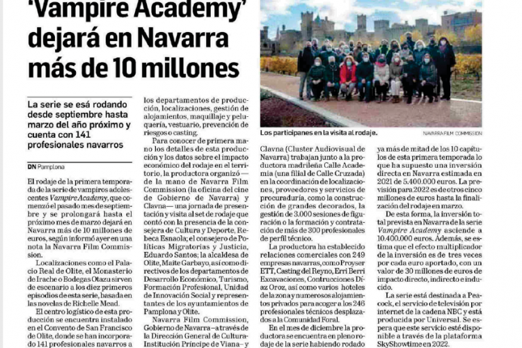 Fotografía del pantallazo de la noticia en la edición impresa del Diario de Navarra.