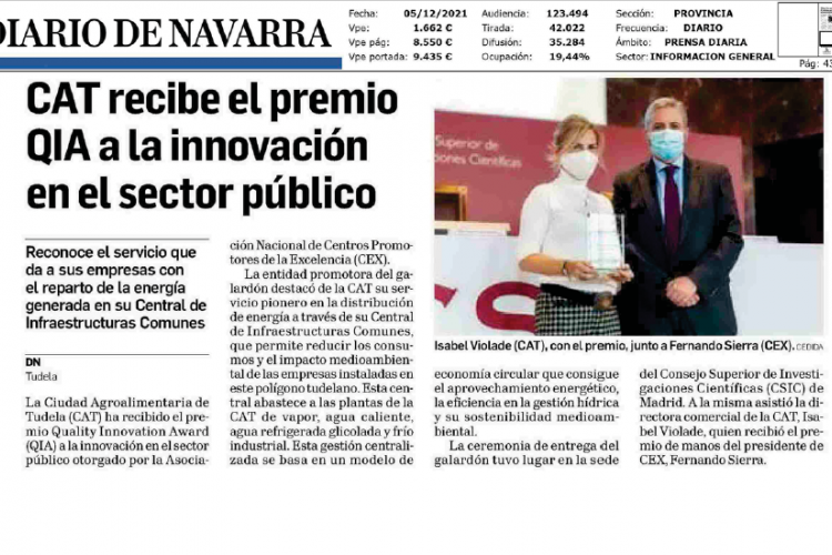 Fotografía del pantallazo de la noticia en la edición impresa del Diario de Navarra.