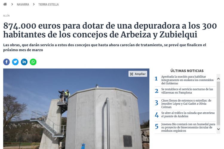 Fotografía del pantallazo de la noticia en la edición digital del Diario de Navarra.