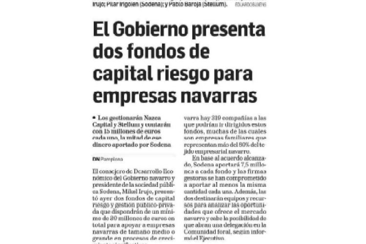 Fotografía del pantallazo de la noticia en la edición impresa del Diario de Navarra.