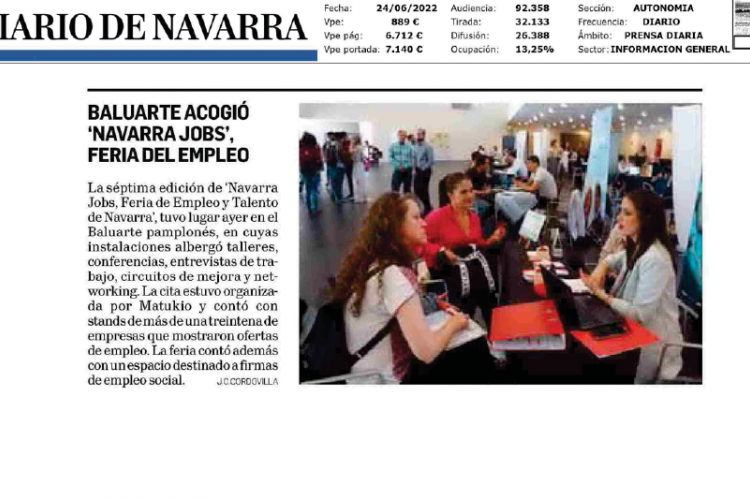 Fotografía del pantallazo de la noticia en la edición impresa del Diario de Navarra