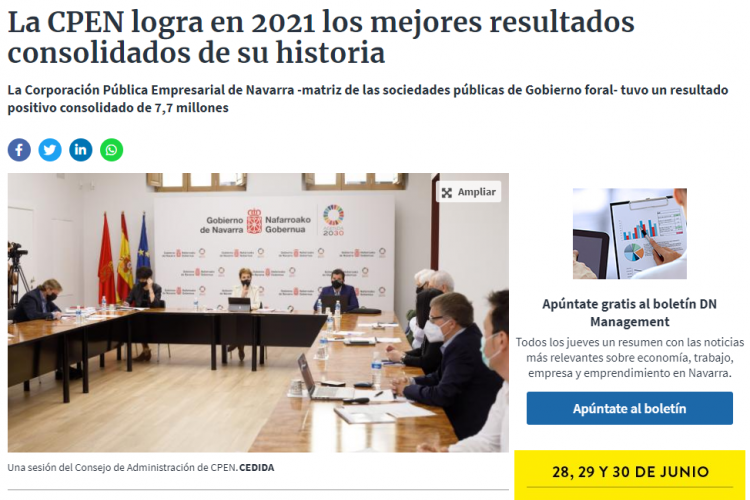 Fotografía del pantallazo de la noticia en la edición online del Diario de Navarra