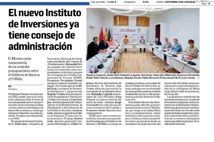 Fotografía del pantallazo de la noticia en la edición impresa del Diario de Navarra