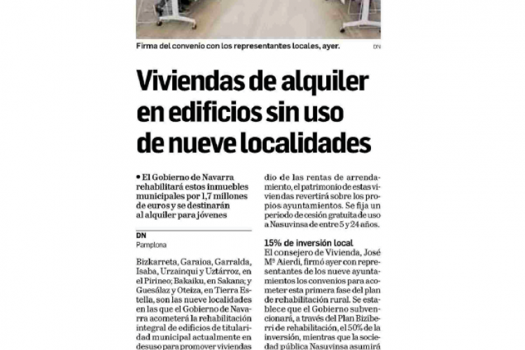 Fotografía del pantallazo de la noticia en la edición impresa del Diario de Navarra