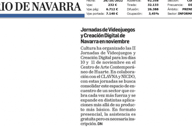 Fotografía del pantallazo de la noticia en la edición impresa del Diario de Navarra