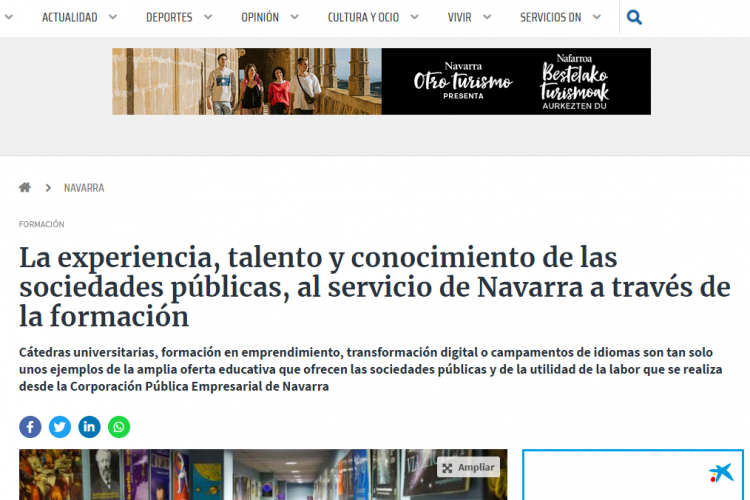 Fotografía del pantallazo de la noticia en la edición online del Diario de Navarra