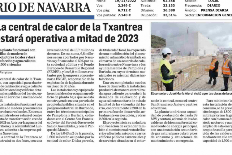 Fotografía del pantallazo de la noticia en la edición impresa del Diario de Navarra