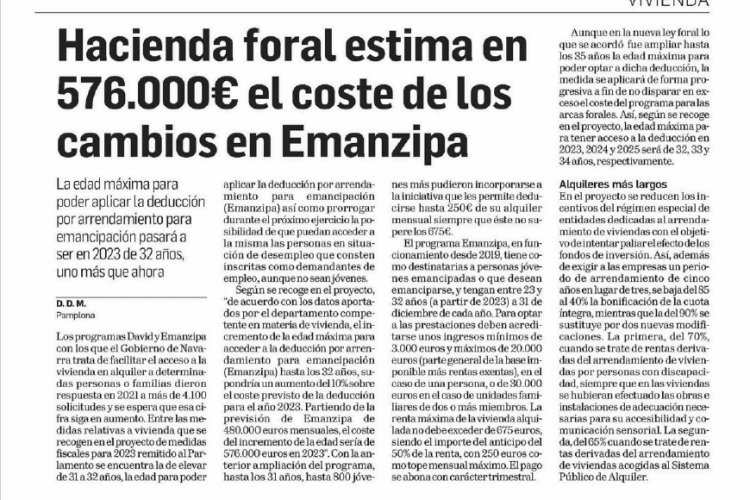 Fotografía del pantallazo de la noticia en la edición impresa del Diario de Navarra