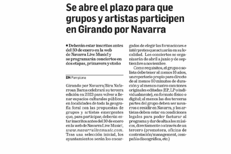 Fotografía del pantallazo de la noticia en la edición impresa del Diario de Navarra