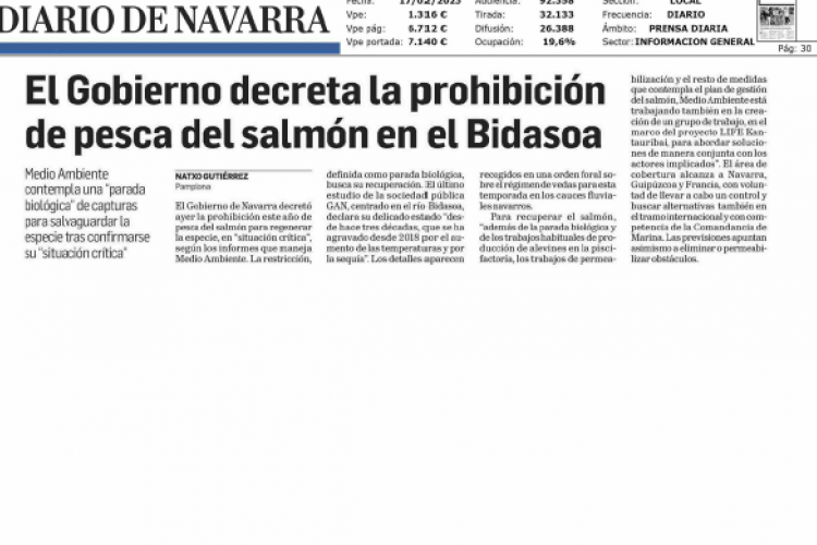 Fotografía del pantallazo de la noticia en la edición impresa del Diario de Navarra