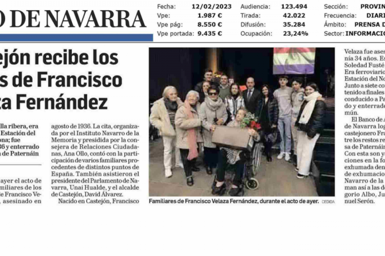 Fotografía del pantallazo de la noticia en la edición impresa del Diario de Navarra