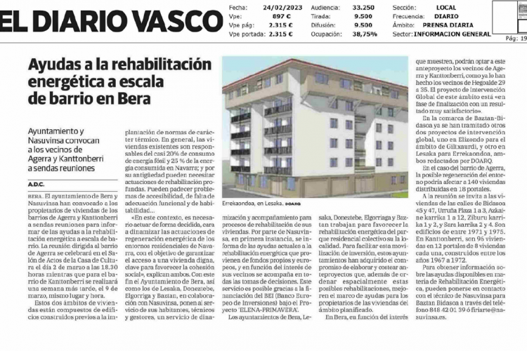 Fotografía del pantallazo de la noticia en la edición impresa del Diario Vasco