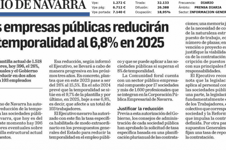 Fotografía del pantallazo de la noticia en la edición impresa del Diario de Navarra