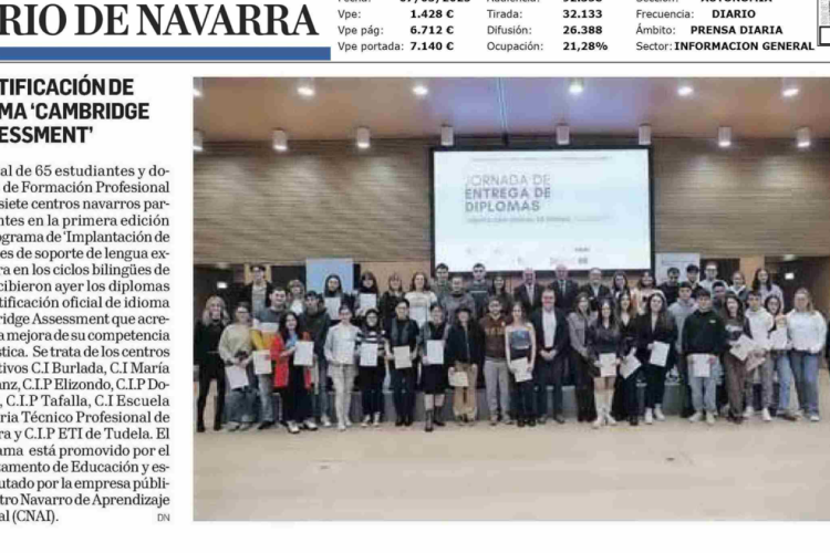 Fotografía del pantallazo de la noticia en la edición impresa del Diario de Navarra