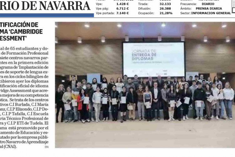 Fotografía del pantallazo de la noticia en la edición impresa del Diario de Navarra