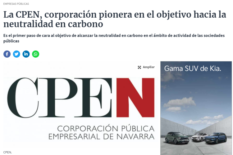 Fotografía del pantallazo de la noticia en la edición online del Diario de Navarra