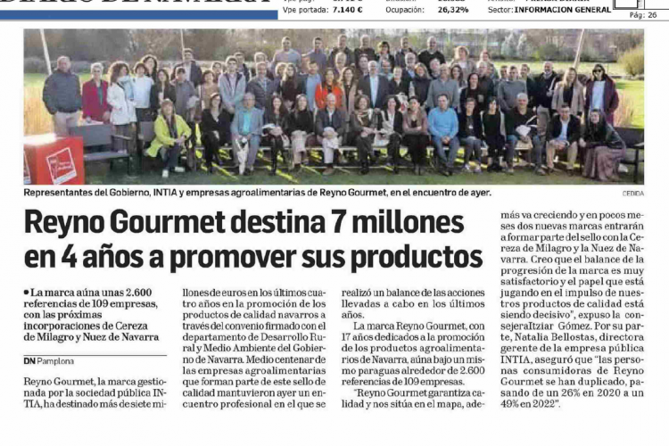 Fotografía del pantallazo de la noticia en la edición impresa del Diario de Navarra