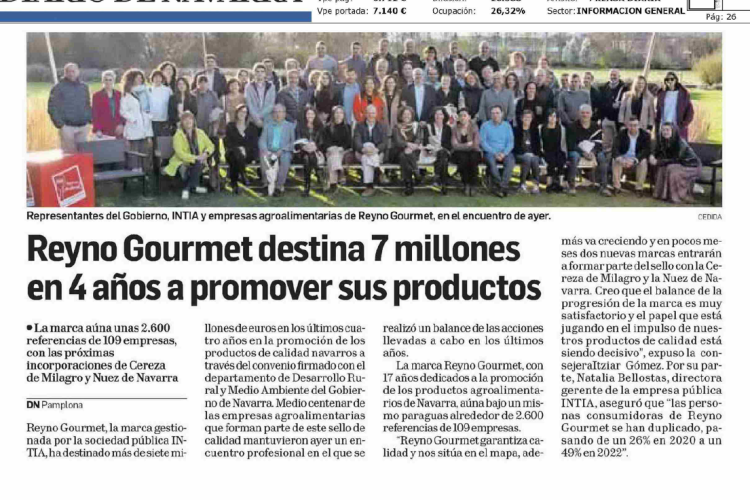 Fotografía del pantallazo de la noticia en la edición impresa del Diario de Navarra