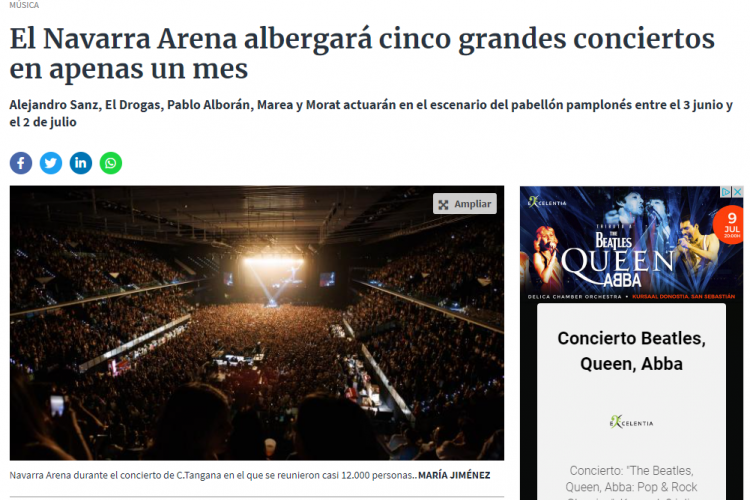 Fotografía del pantallazo de la noticia en la edición online del Diario de Navarra