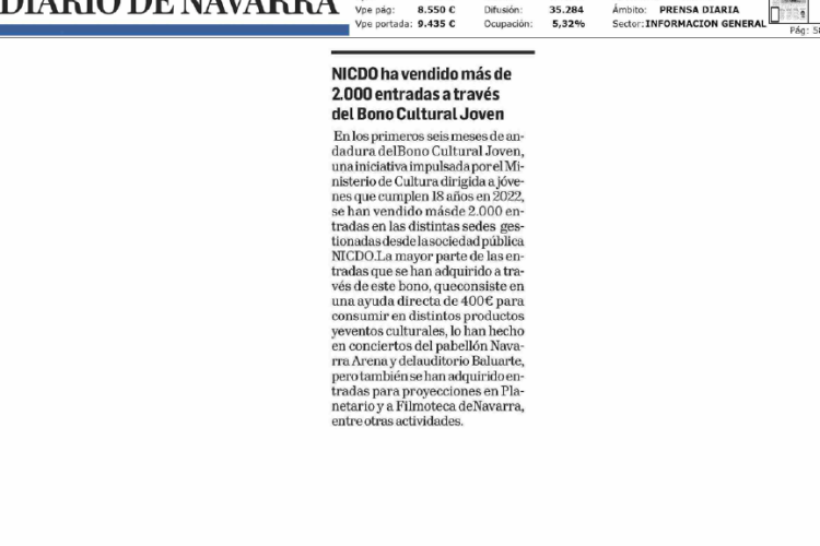 Fotografía del pantallazo de la noticia en la edición impresa del Diario de Navarra