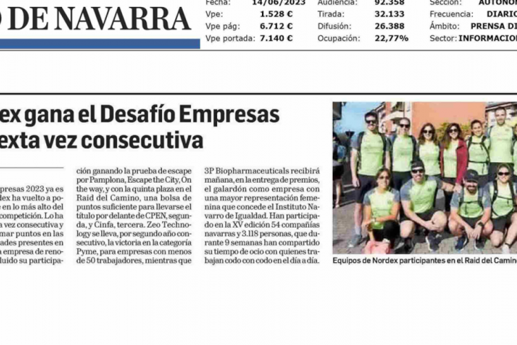 Fotografía del pantallazo de la noticia en la edición impresa del Diario de Navarra